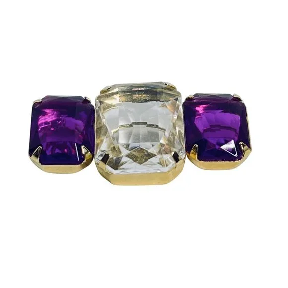 Avon Gold Tone With Clear And Purple Rhinestone Brooch (6093) - Picture 2 of 4
